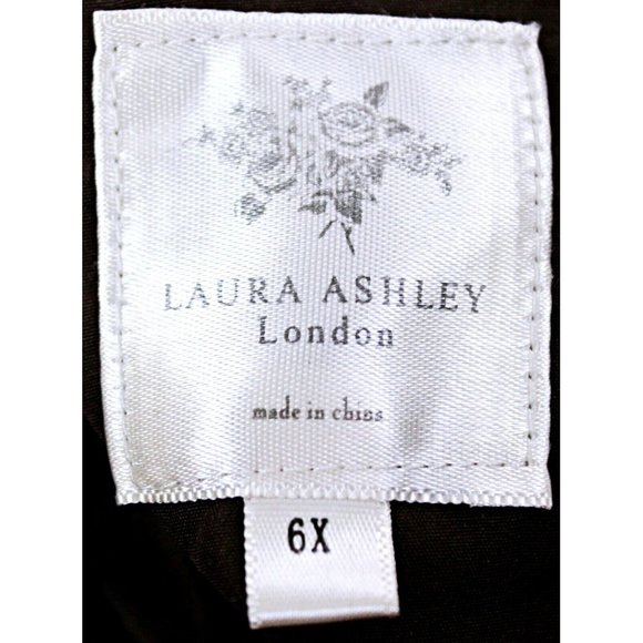 Laura Ashley London Girls Dress Brown Plaid Black Velvet Collar & Flowers Sz 6 - Picture 8 of 10